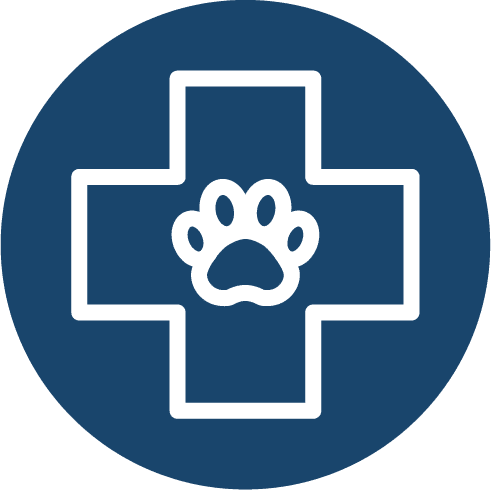 urgent care with paw icon in blue circle