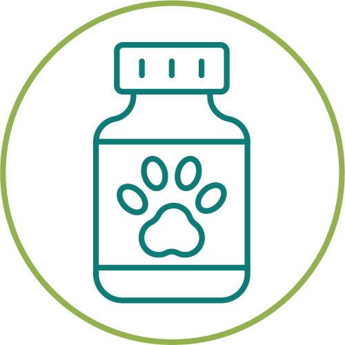 teal pill bottle icon in green circle